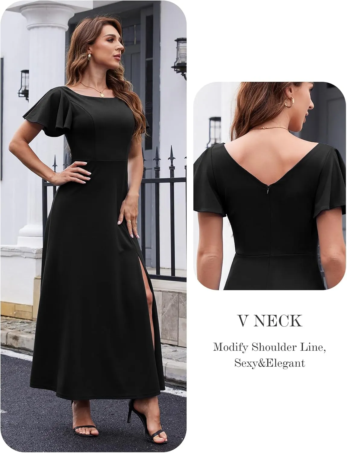 DRESSTELLS Formal Dress for Women, Cocktail Wedding Guest Party Prom Dress, Long Split Gowns and Evening Dresses