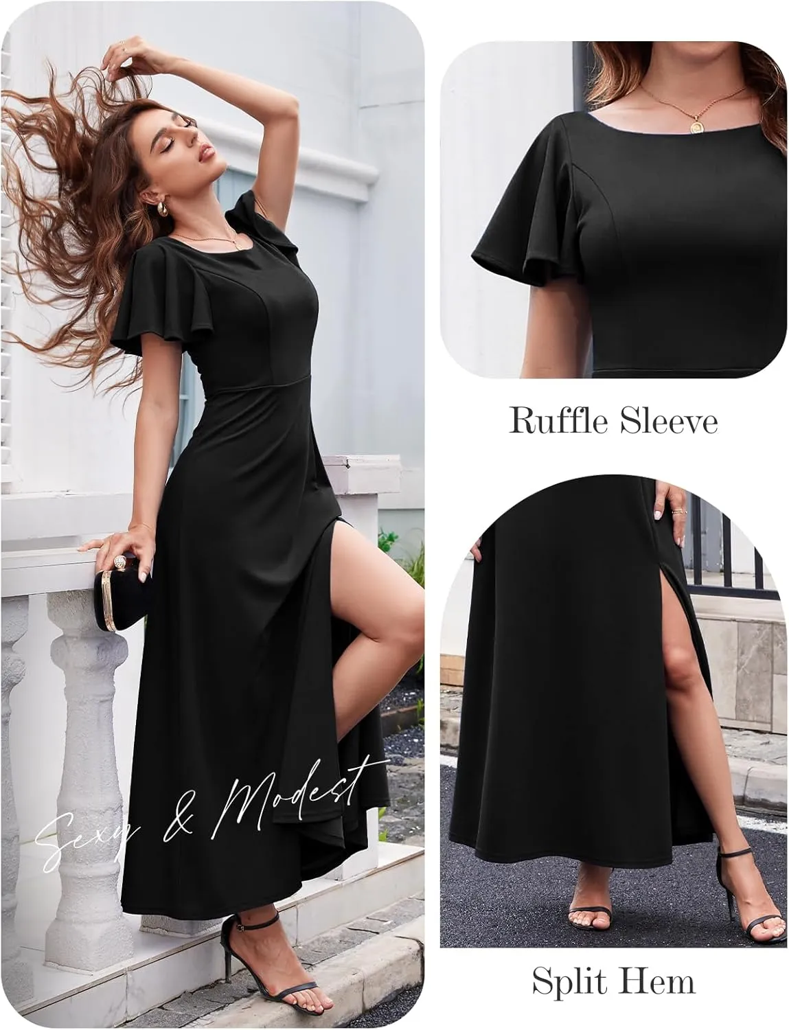 DRESSTELLS Formal Dress for Women, Cocktail Wedding Guest Party Prom Dress, Long Split Gowns and Evening Dresses