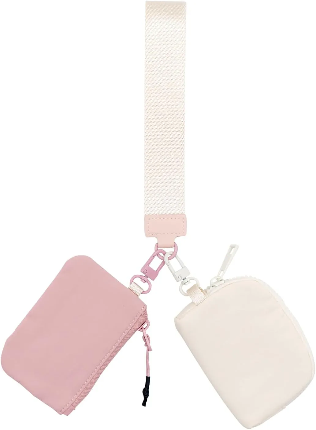 Dual Pouch Wristlet Wallet for Women Portable Mini Zip Around Keychain Wallet Clutch Detachable Coin Purse