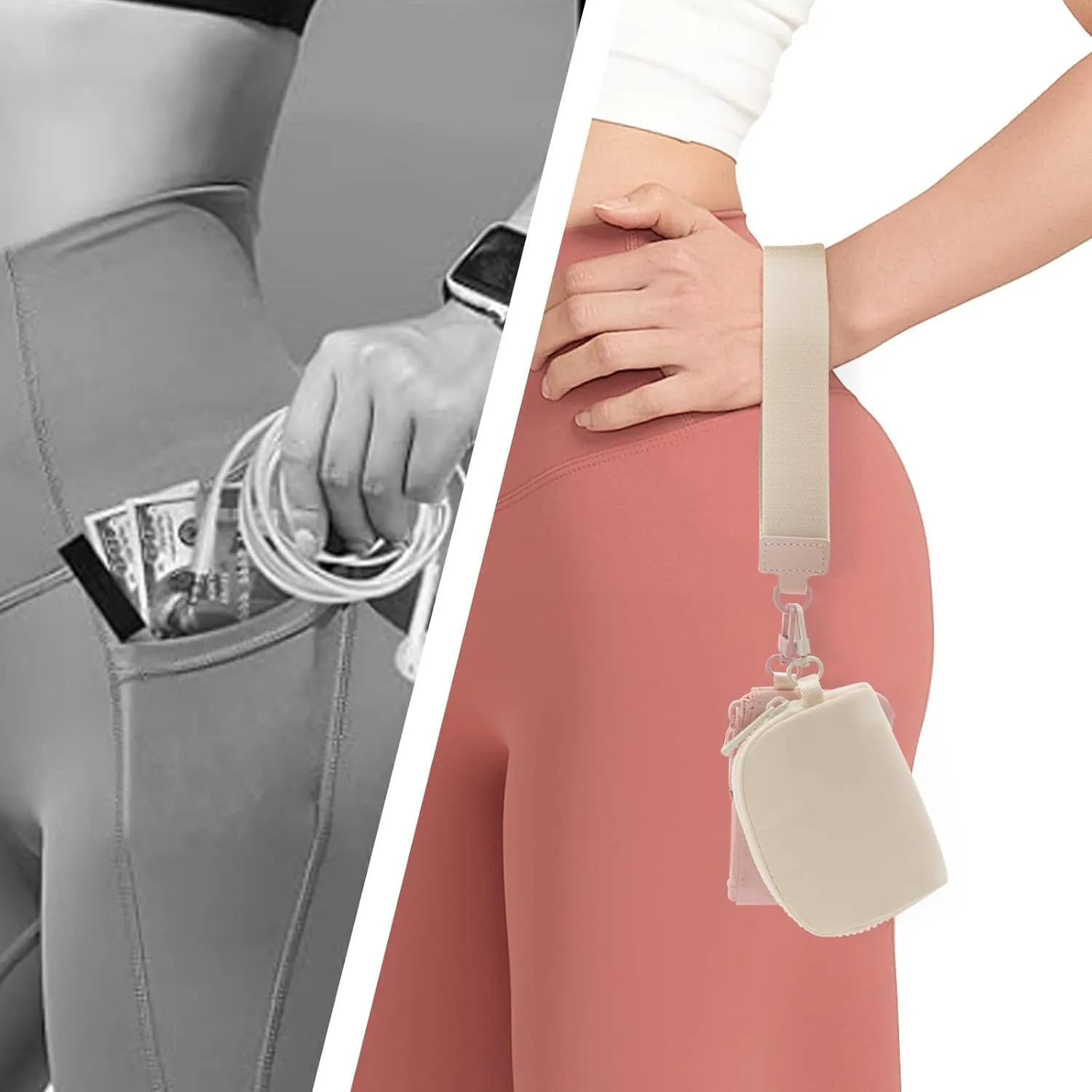 Dual Pouch Wristlet Wallet for Women Portable Mini Zip Around Keychain Wallet Clutch Detachable Coin Purse