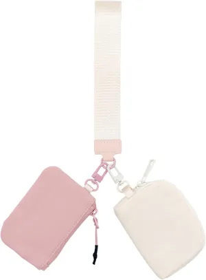 Dual Pouch Wristlet Wallet for Women Portable Mini Zip Around Keychain Wallet Clutch Detachable Coin Purse