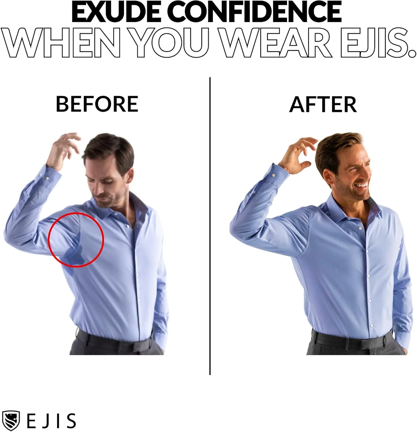 Ejis Sweatproof Undershirt for Men | Crew Neck Cotton | Classic Fit T Shirt with Sweat Pads | Odor Resistant | Blocks Sweat