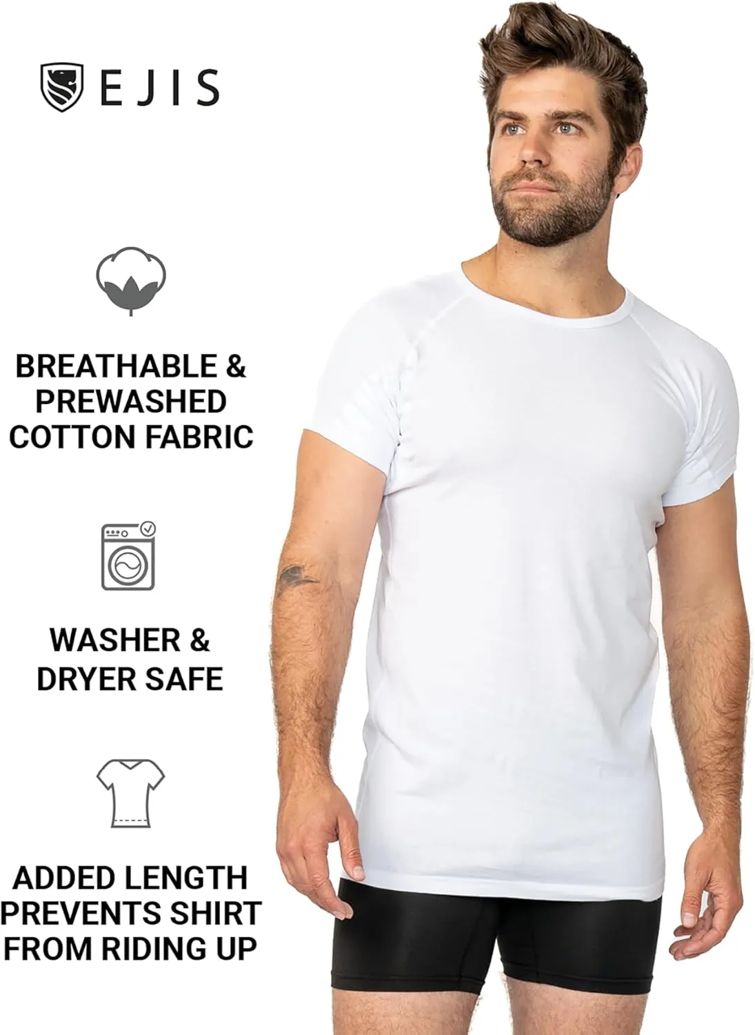 Ejis Sweatproof Undershirt for Men | Crew Neck Cotton | Classic Fit T Shirt with Sweat Pads | Odor Resistant | Blocks Sweat