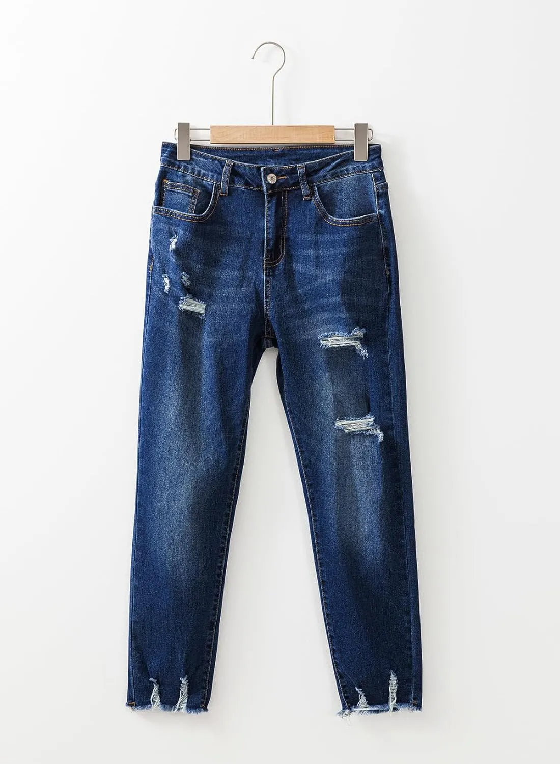 EVALESS Womens Jeans Mid Waisted Stretchy Ripped Distressed Tummy Control Straight Ankle Jean for Women Trendy 2025