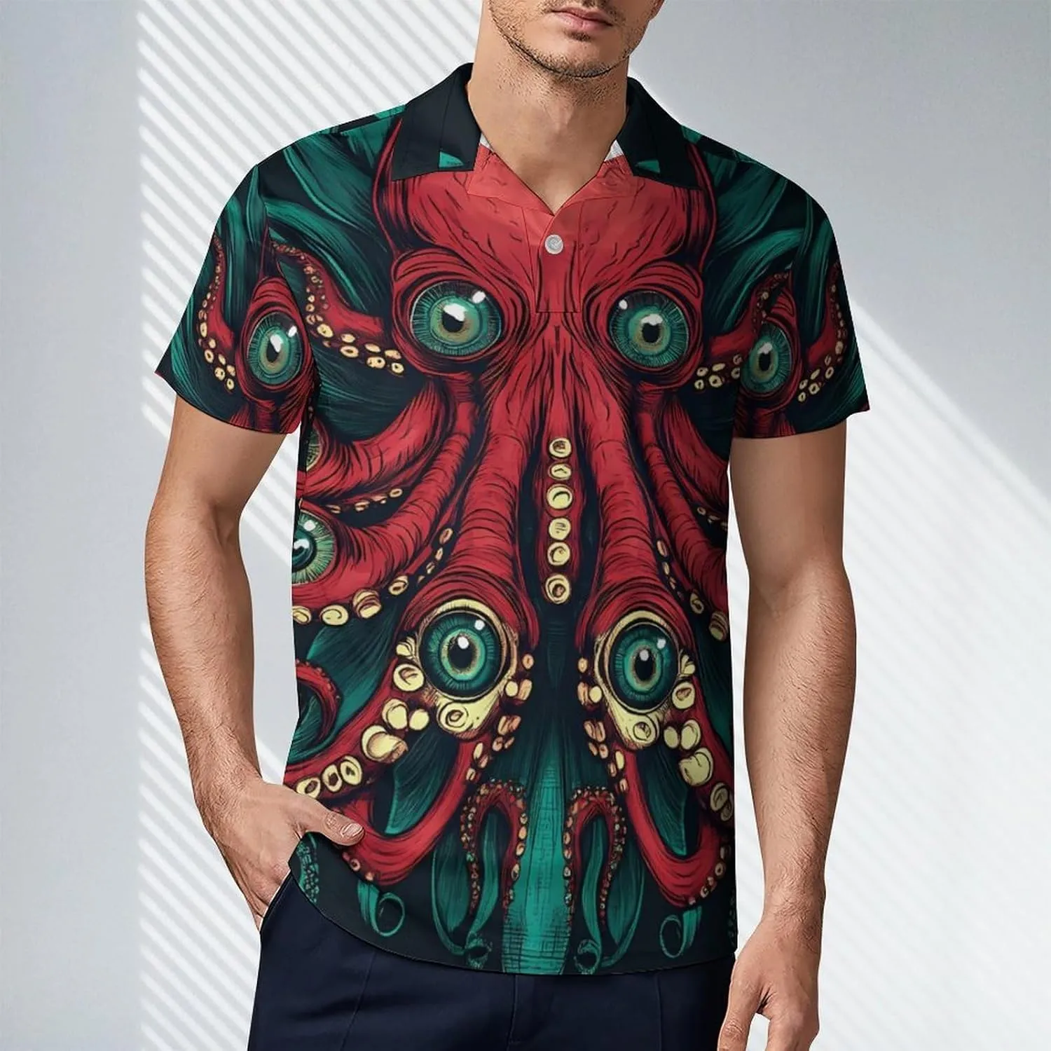 Eyes Octopuss Monster Men's Polo-Shirt Regular-Fit Short Sleeve Sports Quick Dry Golf Tennis T-Shirt