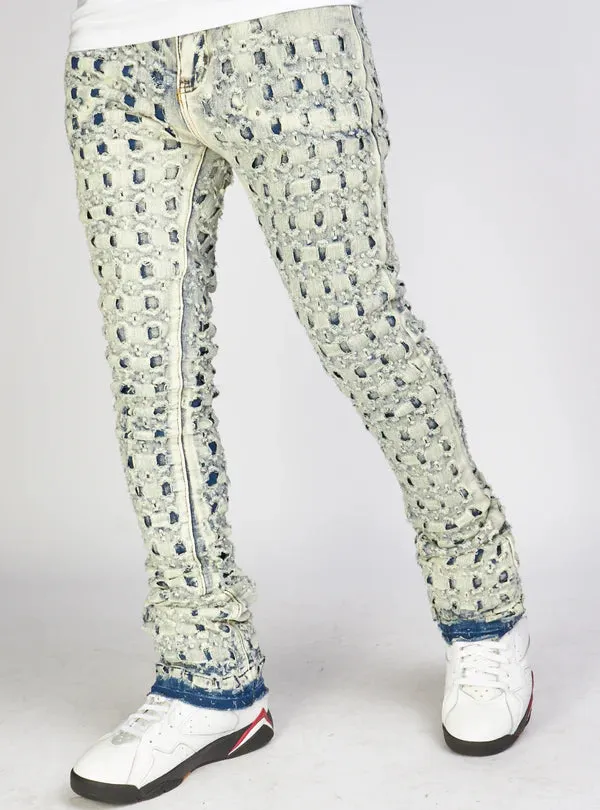 Frayed Checkered Pattern - Bule Wash - M5810D