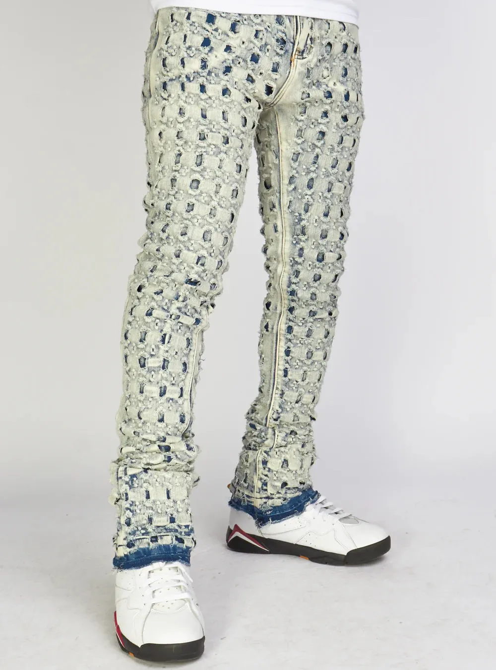 Frayed Checkered Pattern - Bule Wash - M5810D
