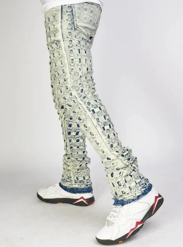 Frayed Checkered Pattern - Bule Wash - M5810D