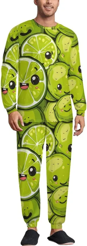 Fresh Lemon Men's Pajama Set Casual Sleepwear Pjs Set Crewneck Shirts And Bottoms Comfy Loungewear