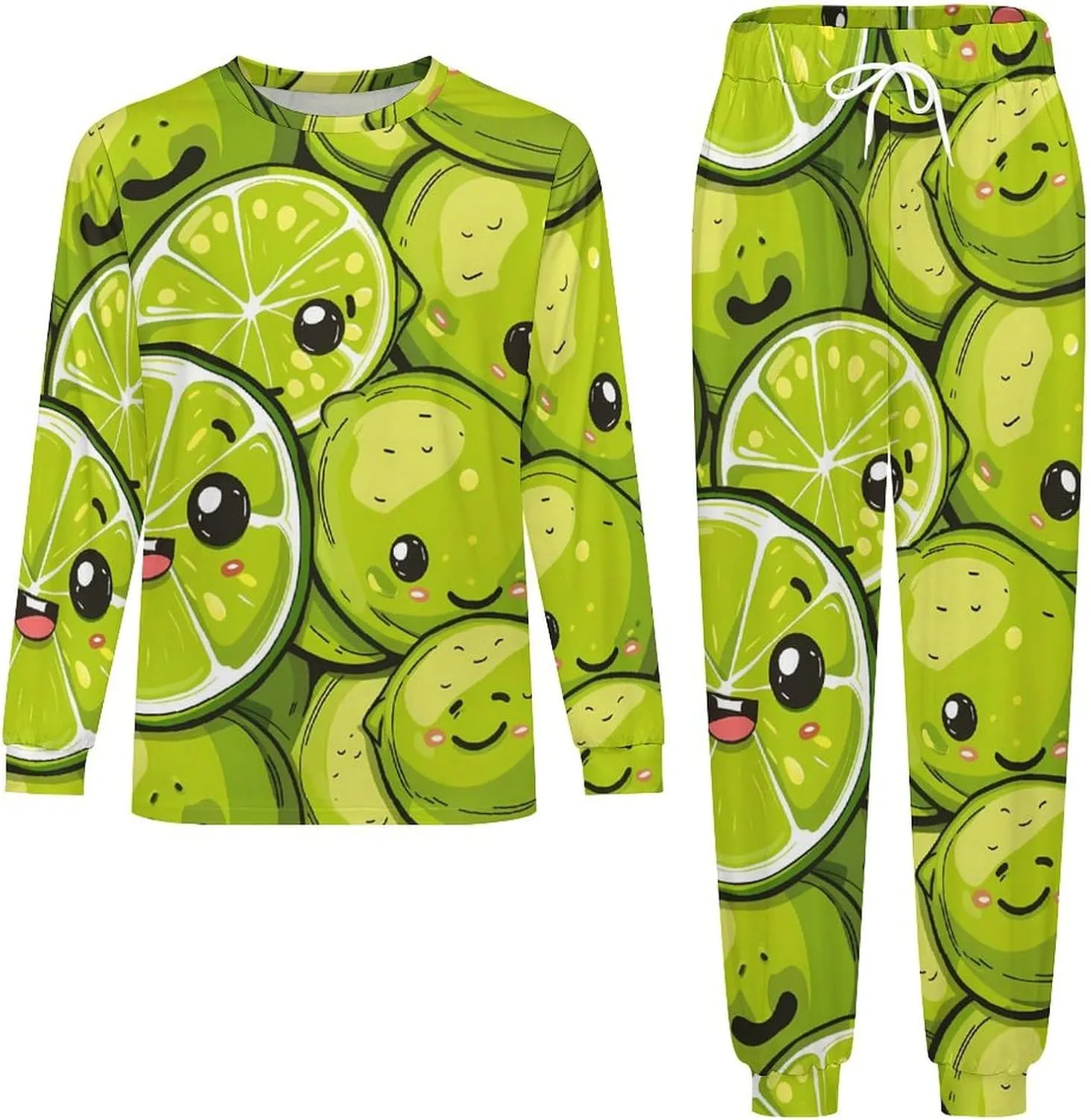 Fresh Lemon Men's Pajama Set Casual Sleepwear Pjs Set Crewneck Shirts And Bottoms Comfy Loungewear