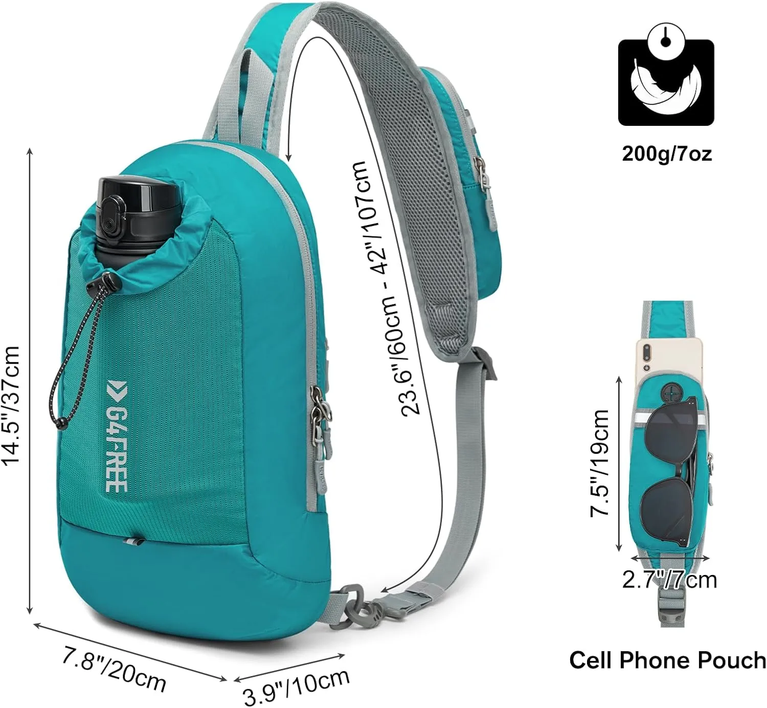 G4Free Sling Bag RFID Blocking Lightweight Crossbody Backpack Chest Shoulder Bag for Travel Sports Running Hiking