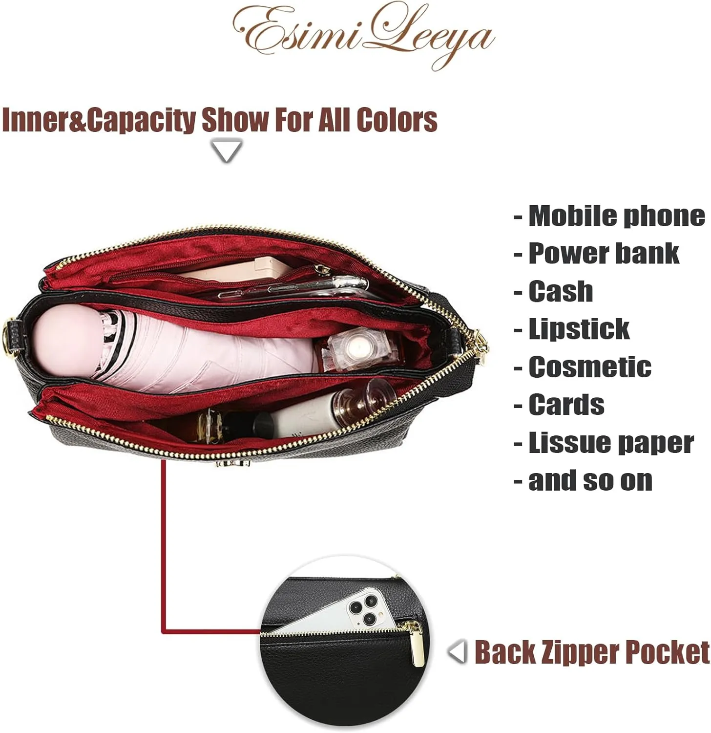 Genuine Leather Crossbody Purses for Women with Adjustable Shoulder Strap Women's Pockets Handbags
