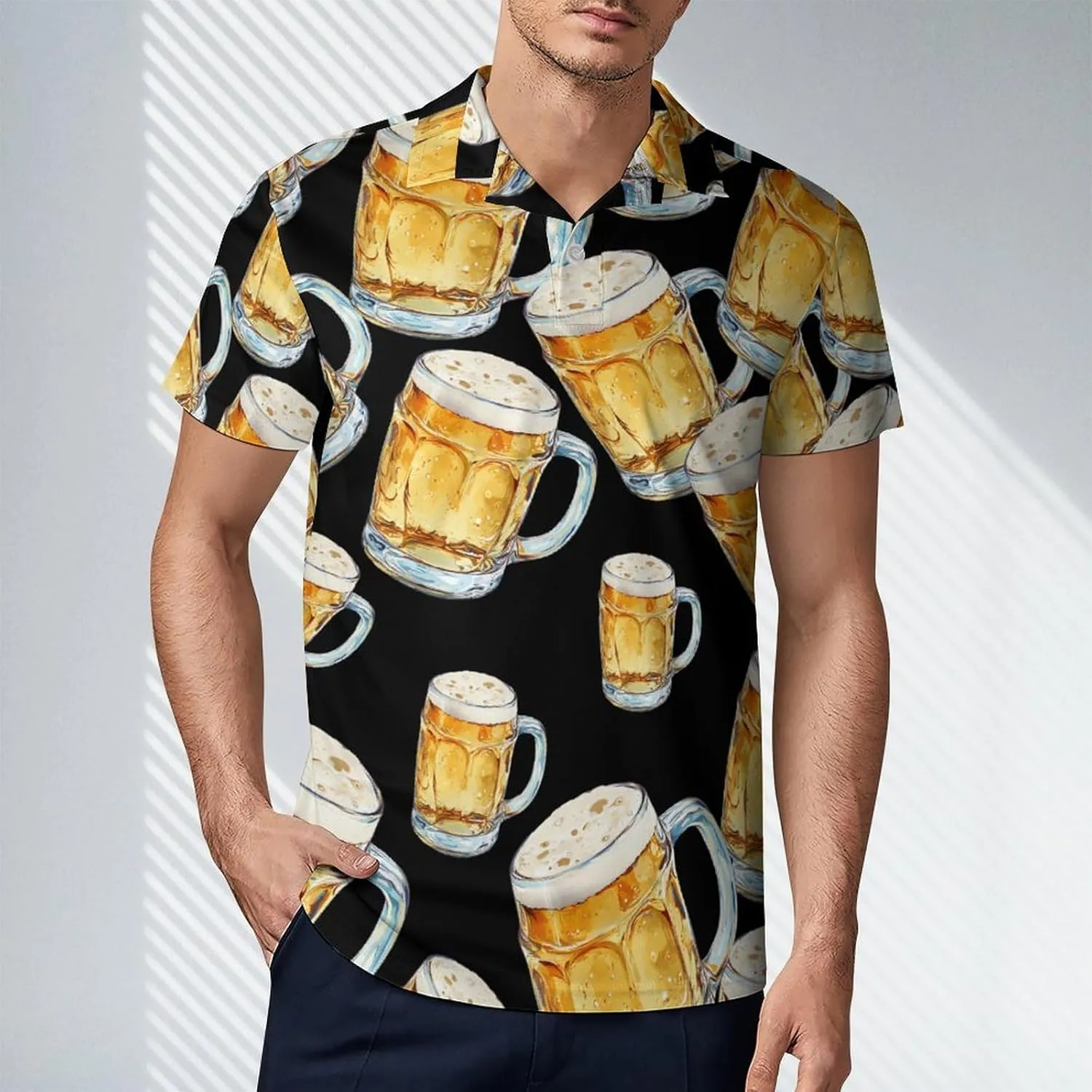 Glass Beer Mug Men's Polo-Shirt Regular-Fit Short Sleeve Sports Quick Dry Golf Tennis T-Shirt