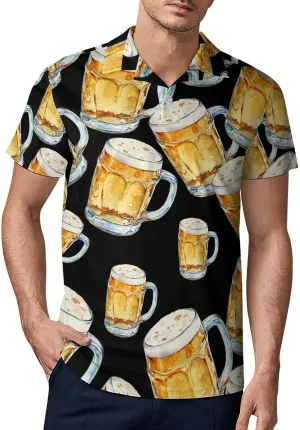 Glass Beer Mug Men's Polo-Shirt Regular-Fit Short Sleeve Sports Quick Dry Golf Tennis T-Shirt