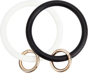 GORGECRAFT 2PCS Silicone Round Key Ring Holder Bracelet Wristlet Bangle Keychain for Women Gift Wristlet Keyring (Black,White)