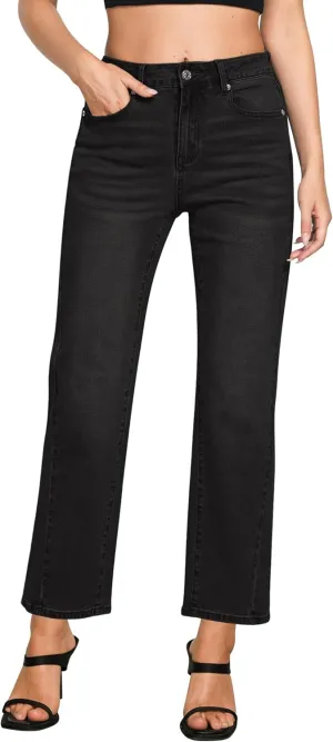 GRAPENT Straight Leg Jeans for Women High Waisted Trendy Ankle Length Forward Seams Stretchy Denim Pants Baggy Jeans
