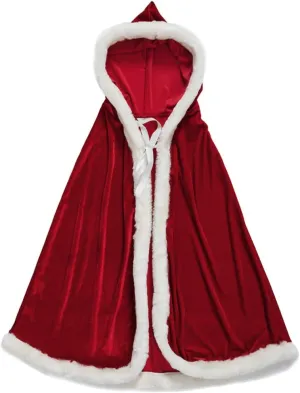 Greenery-GRE Kids Adults Christmas Halloween Costume Cloak for Women Men Velvet Mrs. Santa Claus Hooded Cape Robe Red