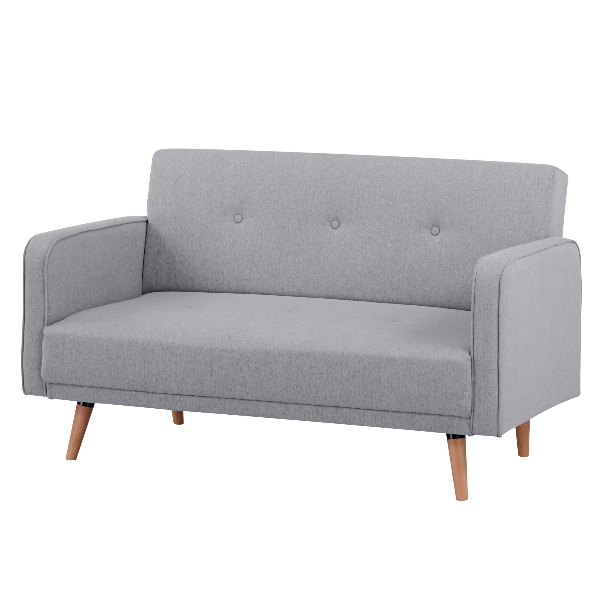 Grey 2-Seater Fabric Sofa with Wood Legs, Foam Support