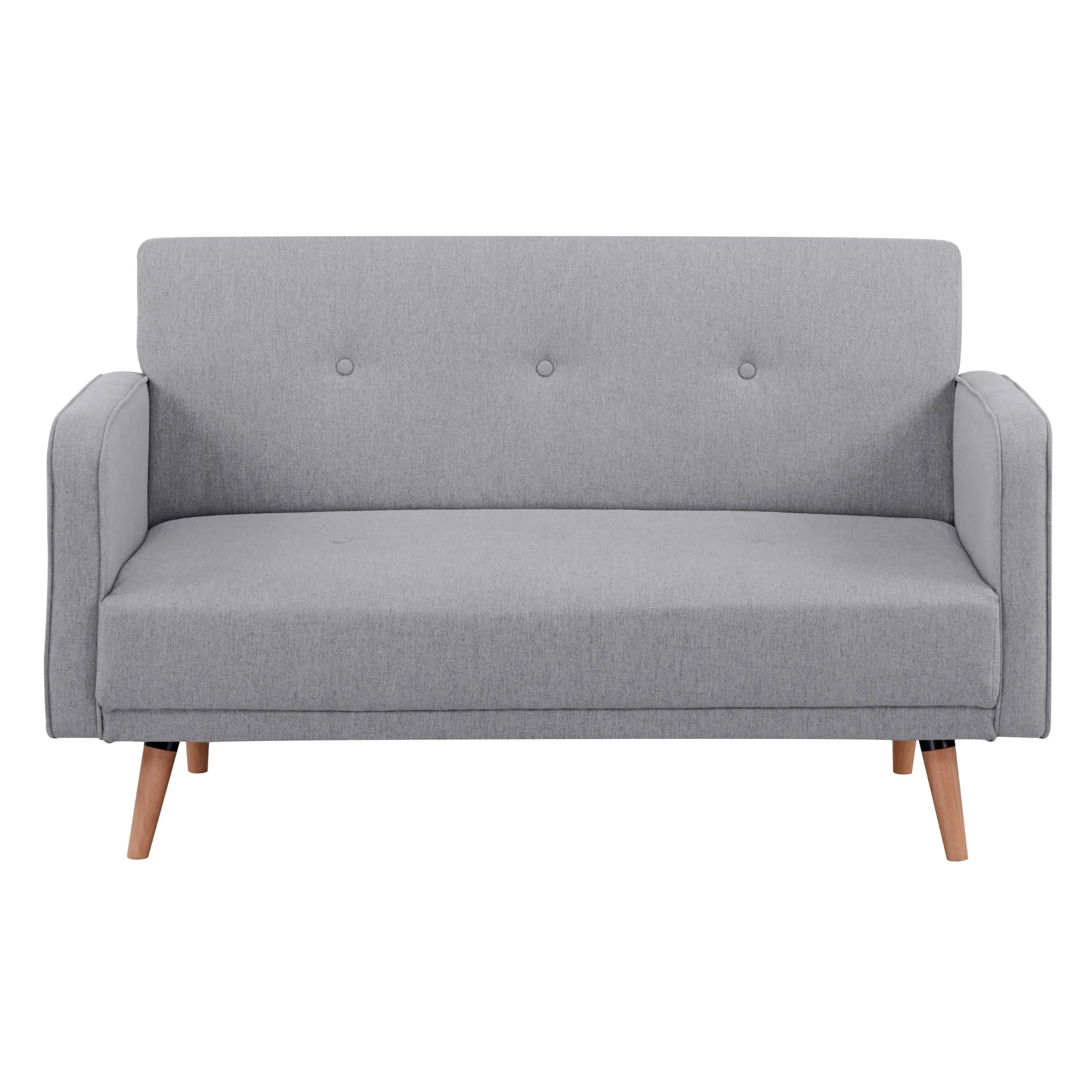 Grey 2-Seater Fabric Sofa with Wood Legs, Foam Support
