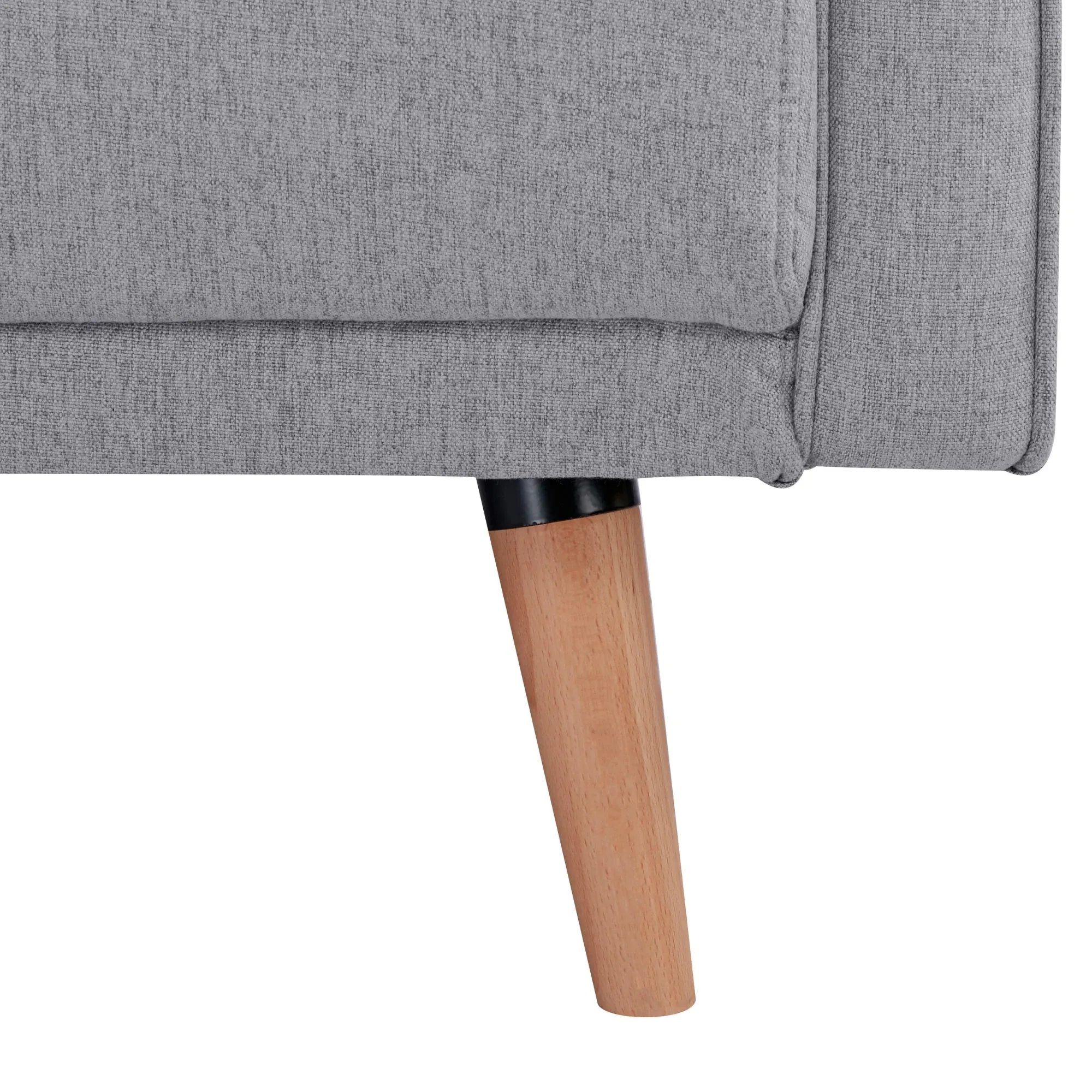 Grey 2-Seater Fabric Sofa with Wood Legs, Foam Support