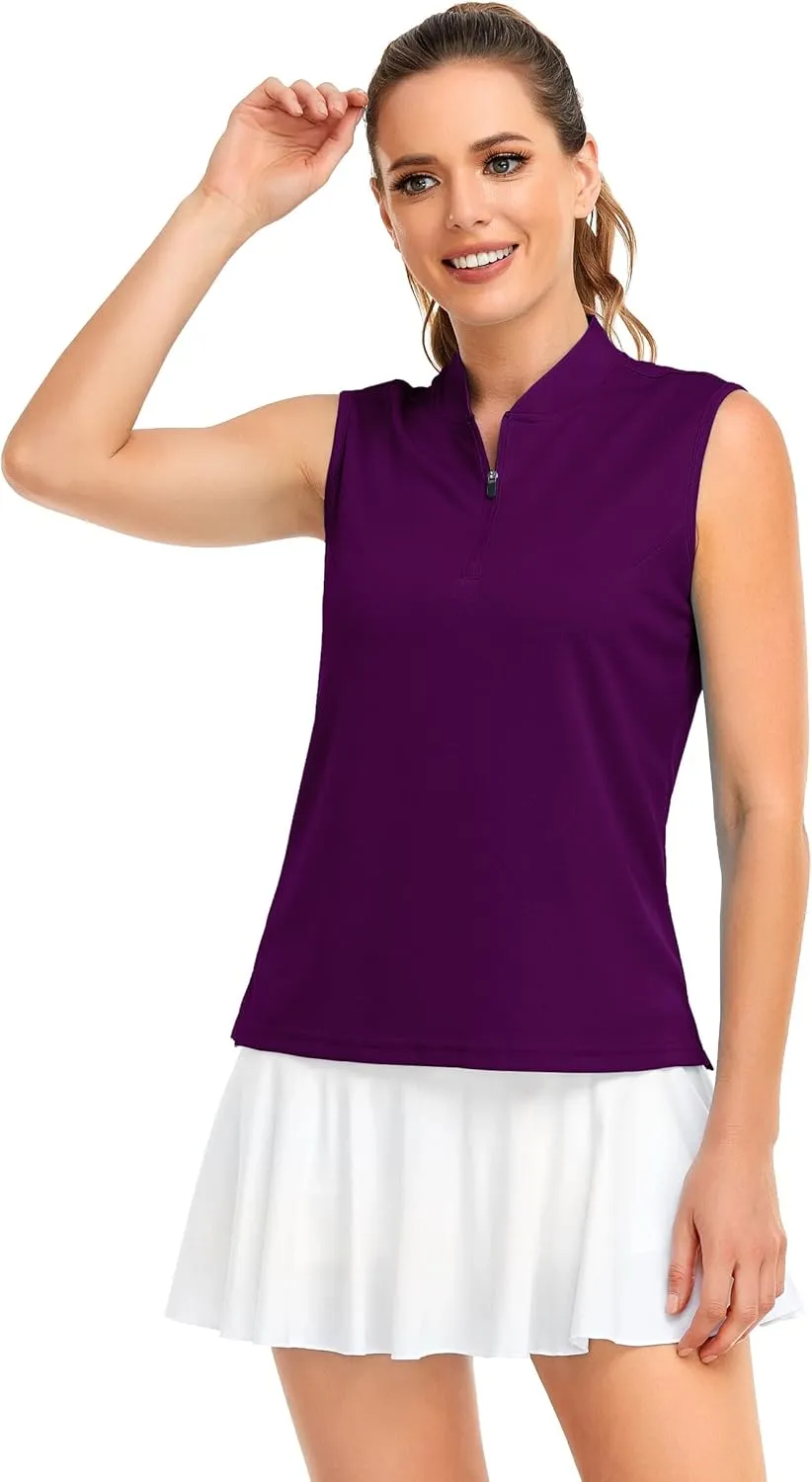 HDL Women's Sleeveless Polo Golf Shirts Quick Dry 50  UV Protection Lightweight Tennis Tank Tops