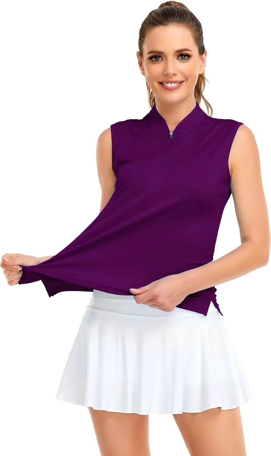 HDL Women's Sleeveless Polo Golf Shirts Quick Dry 50  UV Protection Lightweight Tennis Tank Tops