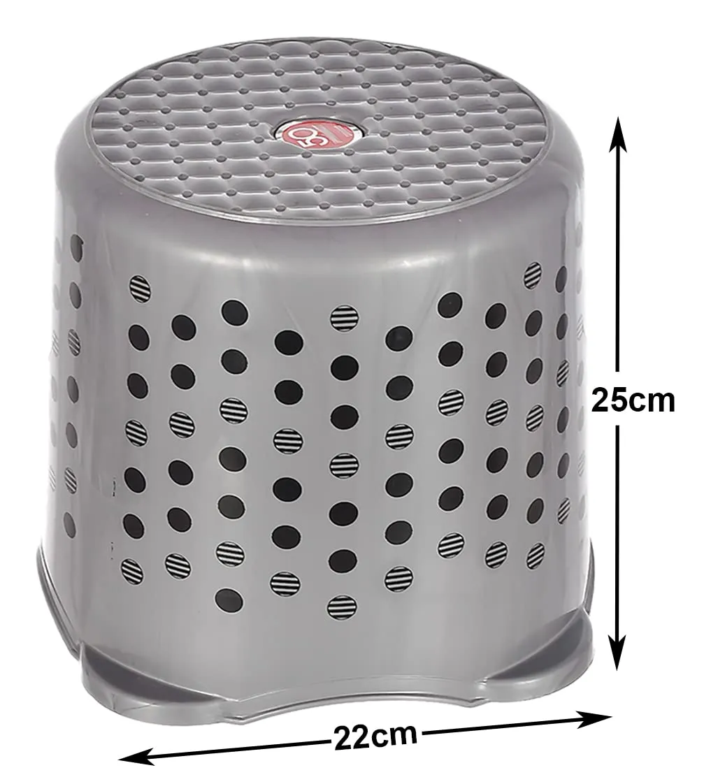 Heart Home Comfy Stool Dot Printed Multiuses Portable, Lightweight, Strong, Durable Plastic Bathroom/Step/Sitting Stool, Patla- Pack of 2 (Grey)-46HH0157, Standard