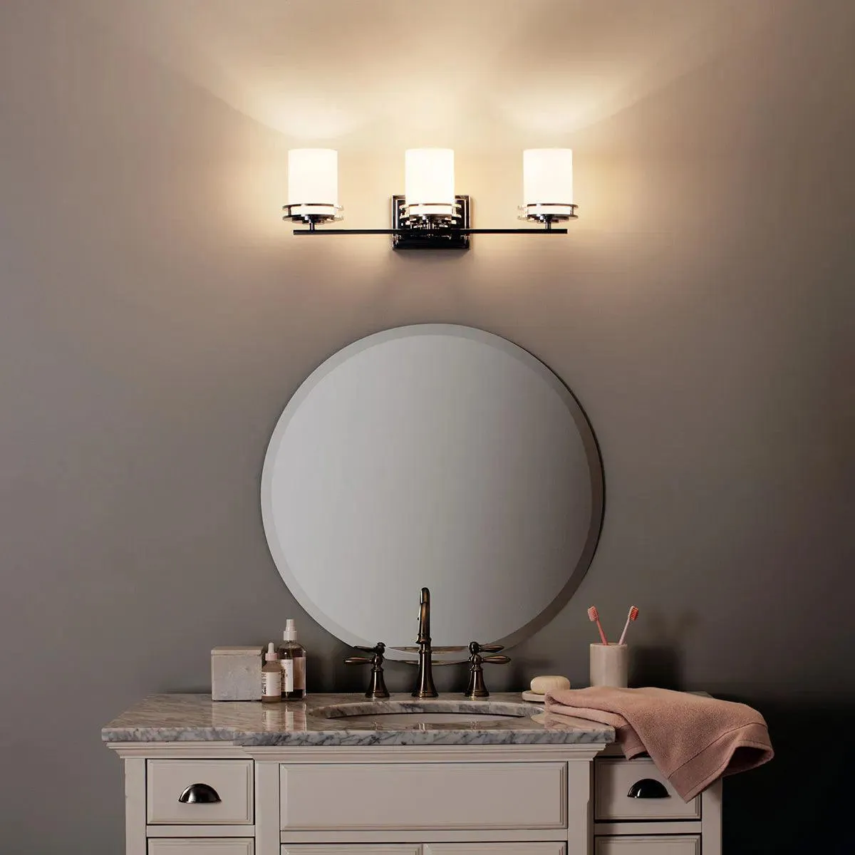 Hendrik 24 In 3-Lights Bathroom Vanity Light With Satin Etched Cased Opal Glass, Brushed Nickel Finish