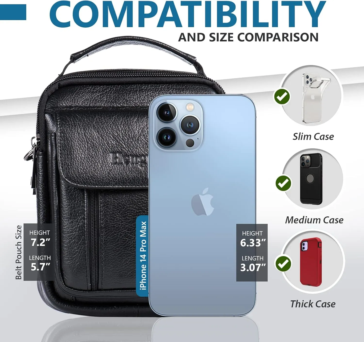 hengwin Genuine Leather Phone Pouch for Belt, Cell Phone Holster with Belt Loop, Crossbody Purse Shoulder Bag Fanny Pack