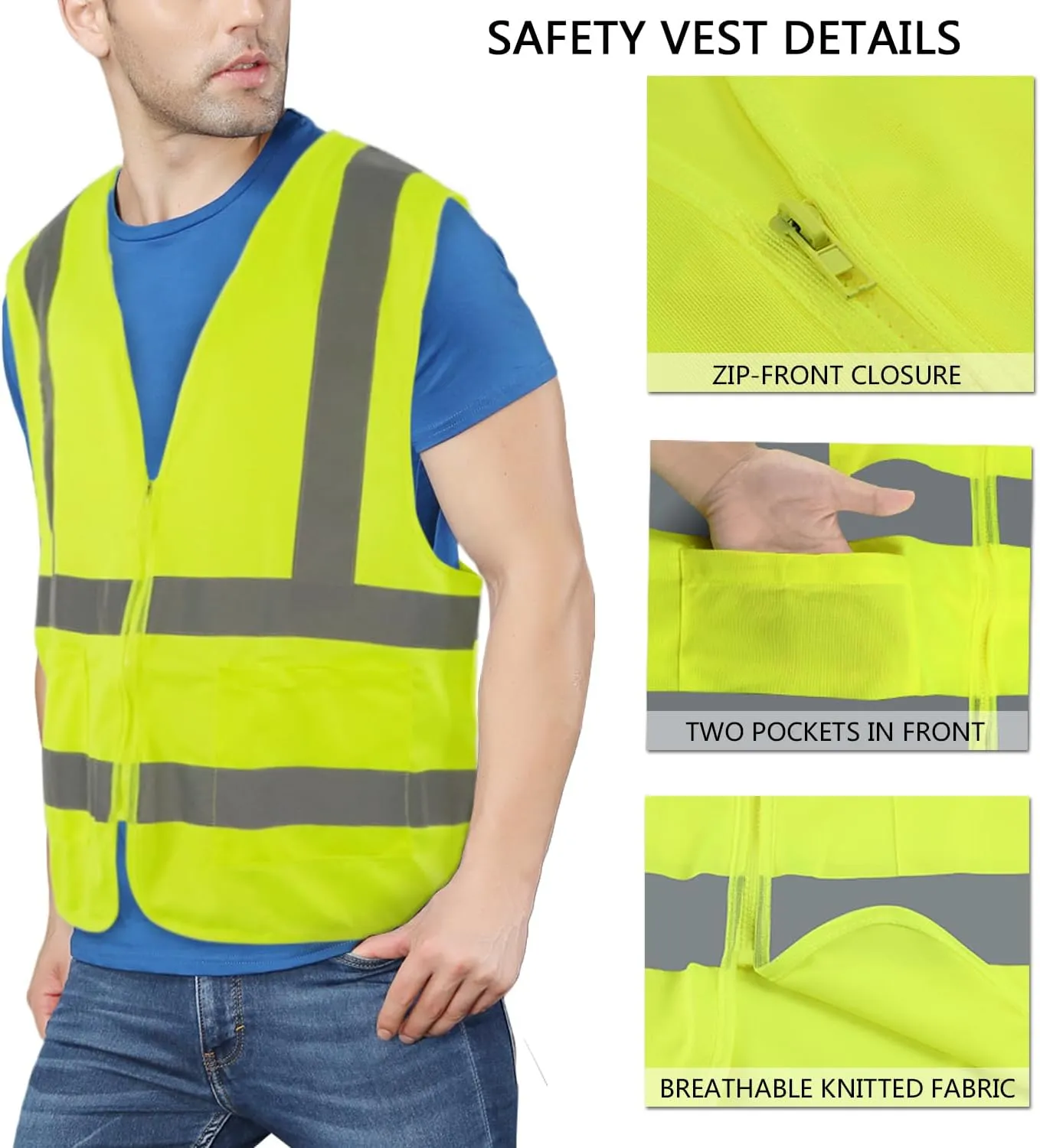 High Visibility Reflective Safety Vest for Men and Women,Construction Work Vest with Pocket,Fluorescent Yellow