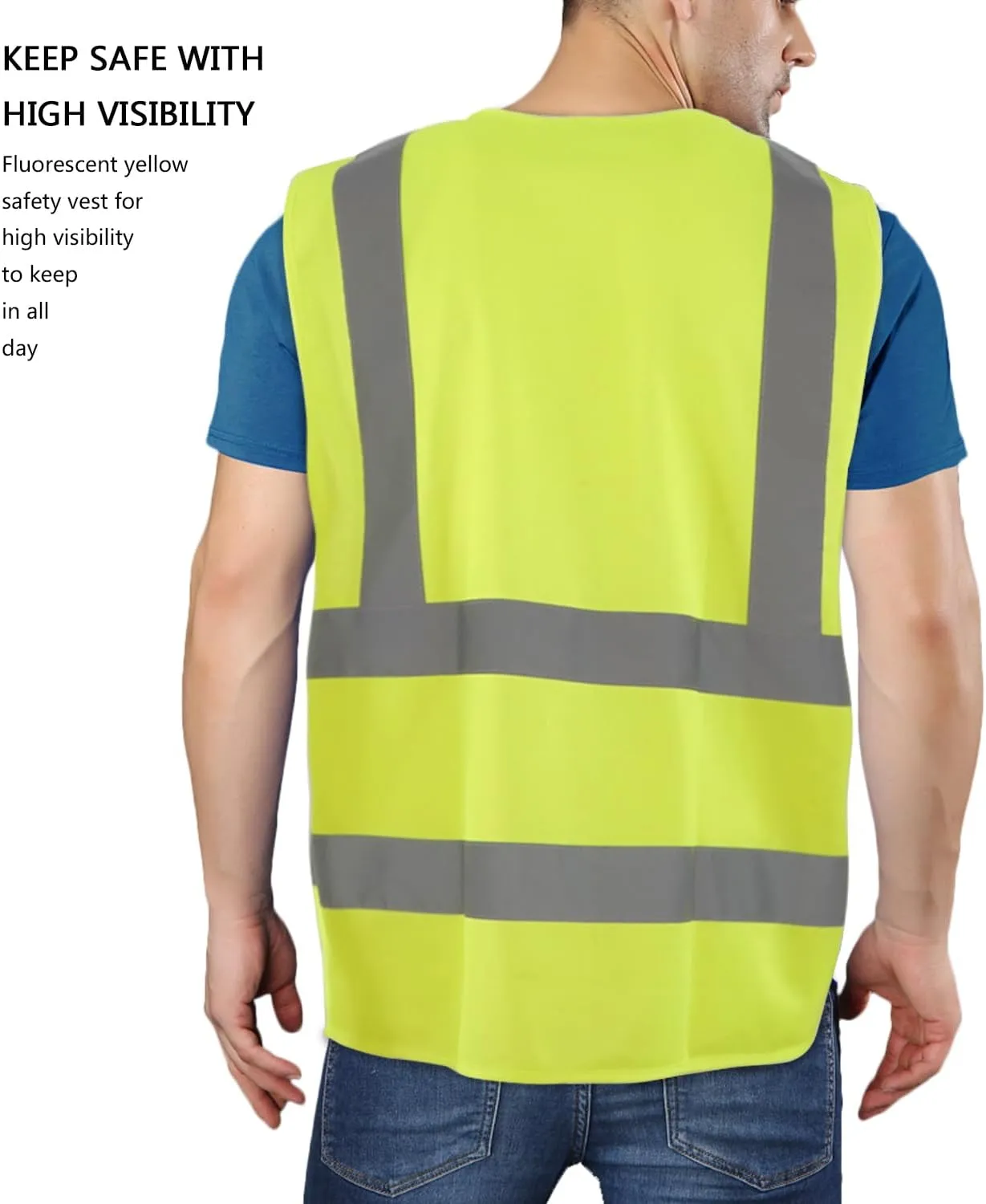 High Visibility Reflective Safety Vest for Men and Women,Construction Work Vest with Pocket,Fluorescent Yellow