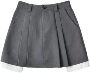 High Waist Patchwork Pleated Skirt for Women