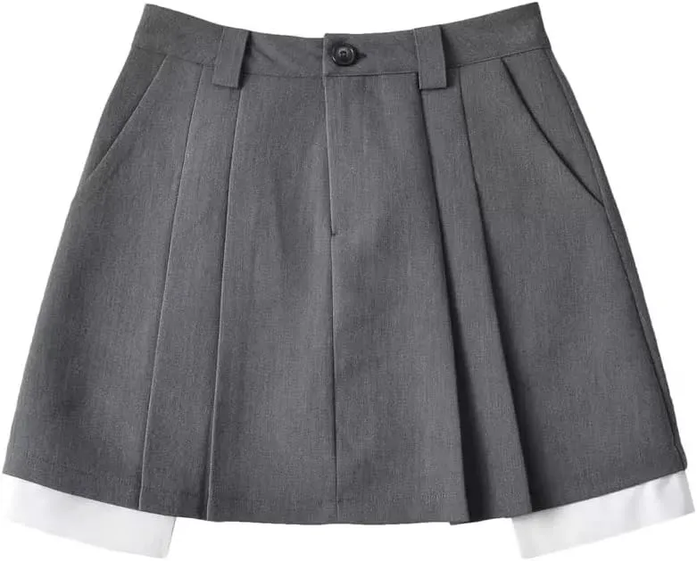 High Waist Patchwork Pleated Skirt for Women