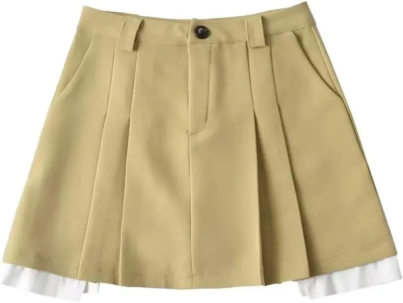 High Waist Patchwork Pleated Skirt for Women