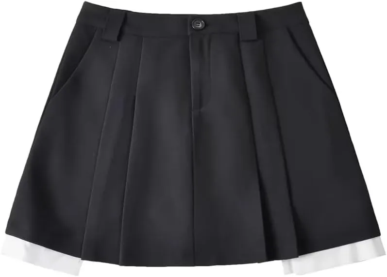 High Waist Patchwork Pleated Skirt for Women