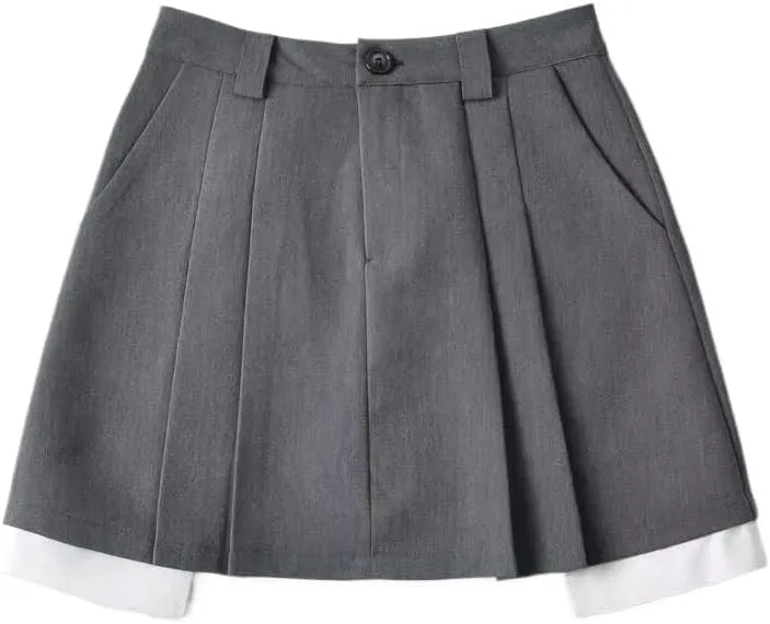 High Waist Patchwork Pleated Skirt for Women
