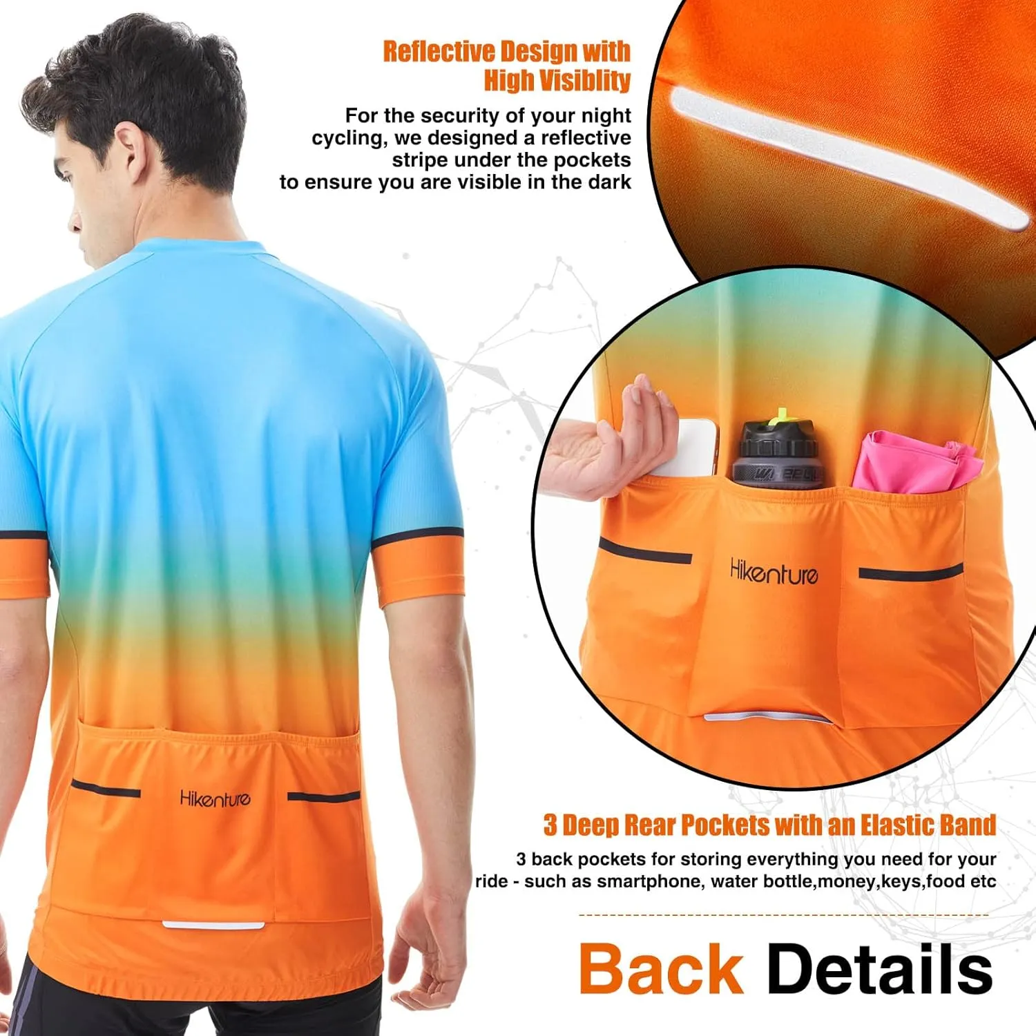 Hikenture Cycling Jersey for Men, Quick Dry Short Sleeve Bike Shirts with 3 Rear Pockets
