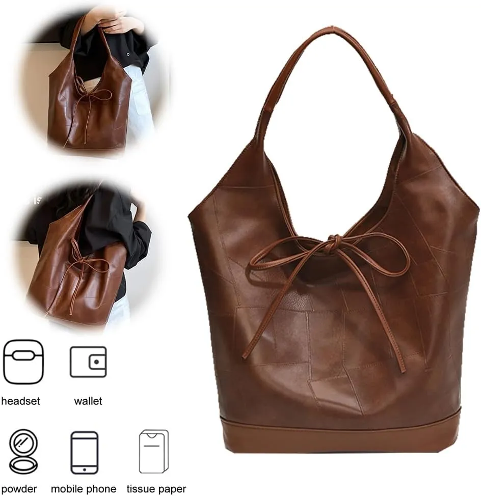 Hobo Bag for Women Closure Shoulder Bag PU Leather Solid Handbag Bucket Purse Travel Shopping Bag