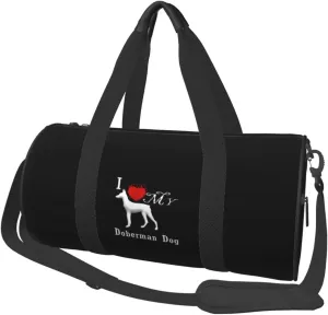 I Love My Doberman Dog Convertible Garment Bag with Shoulder Strap, Carry on Garment Duffel Bag for Men Women - Rolling Foldable for Travel Luggage Bags (Black)