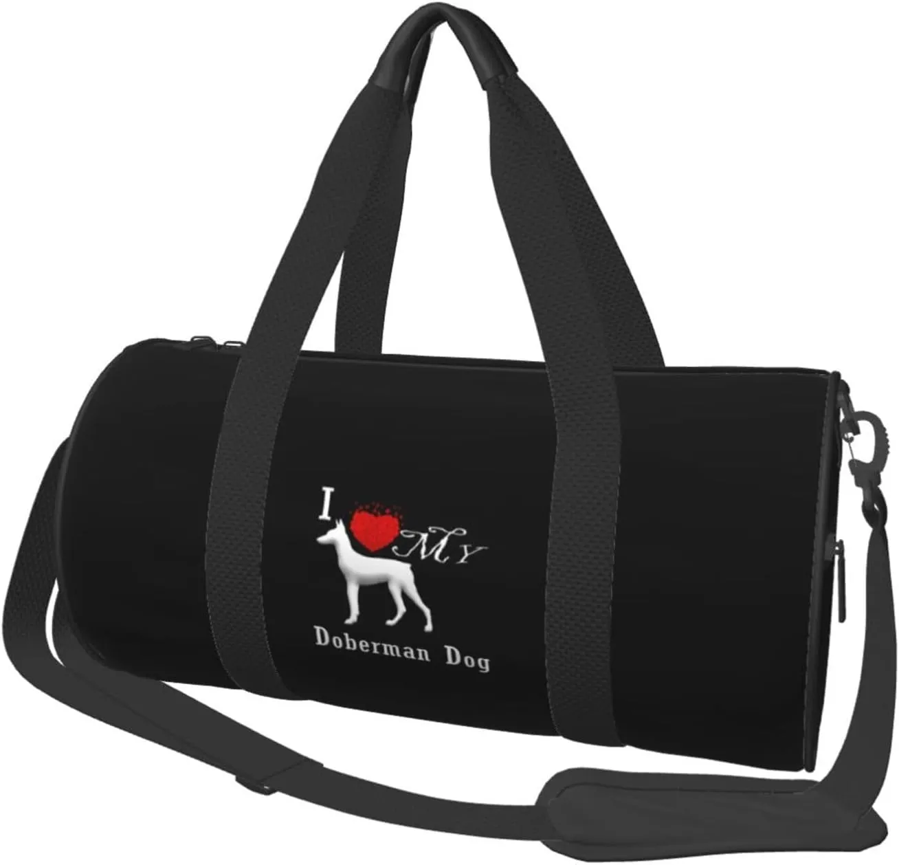 I Love My Doberman Dog Convertible Garment Bag with Shoulder Strap, Carry on Garment Duffel Bag for Men Women - Rolling Foldable for Travel Luggage Bags (Black)
