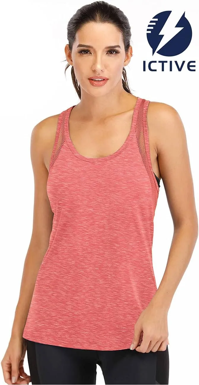 ICTIVE Workout Tank Tops for Women Loose Fit Yoga Mesh Racerback Open Back Muscle Shirts