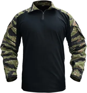 IDOGEAR SPORTS G3 Combat Shirts Mens Tactical Shirt with Elbow Pads 1/4 Zipper Collar Long Sleeves Top Military Clothing