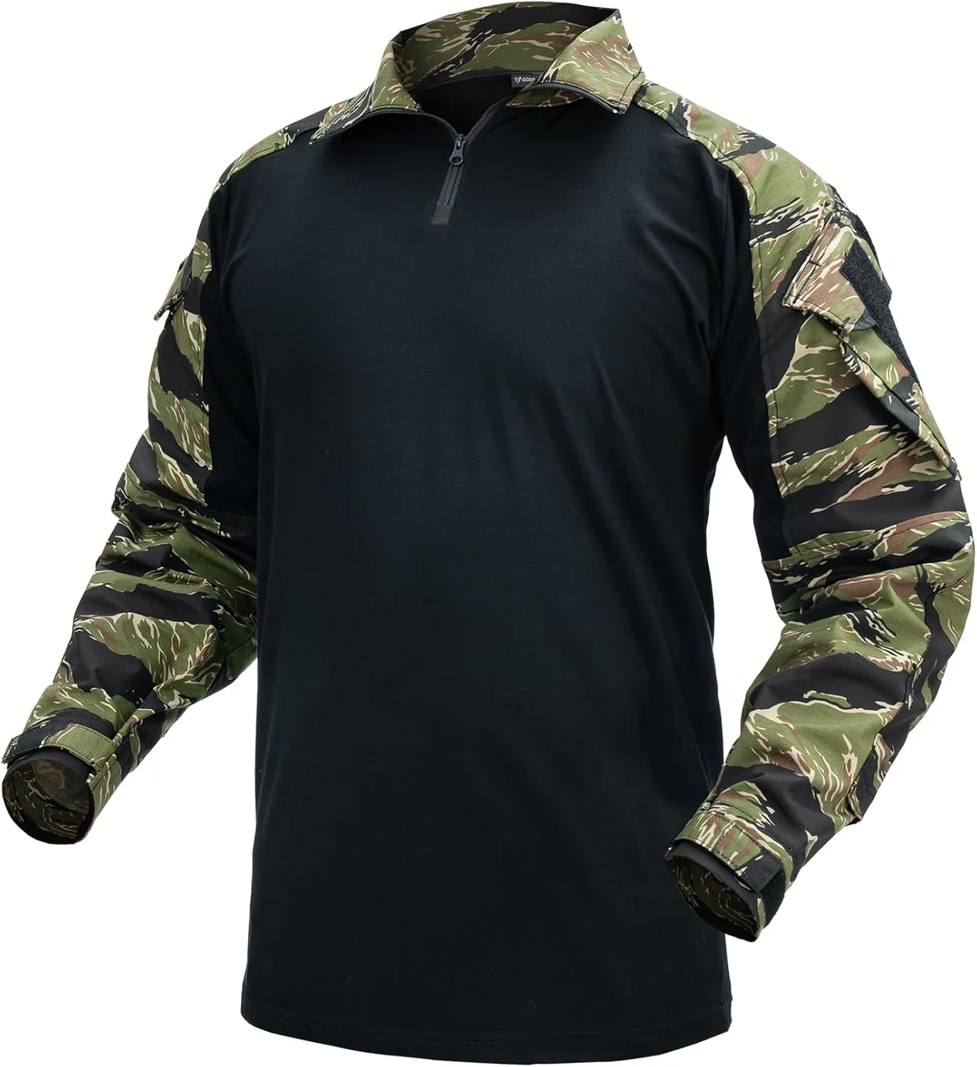 IDOGEAR SPORTS G3 Combat Shirts Mens Tactical Shirt with Elbow Pads 1/4 Zipper Collar Long Sleeves Top Military Clothing