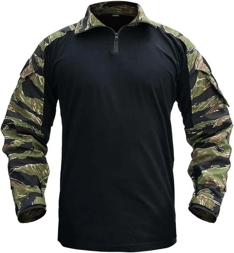 IDOGEAR SPORTS G3 Combat Shirts Mens Tactical Shirt with Elbow Pads 1/4 Zipper Collar Long Sleeves Top Military Clothing
