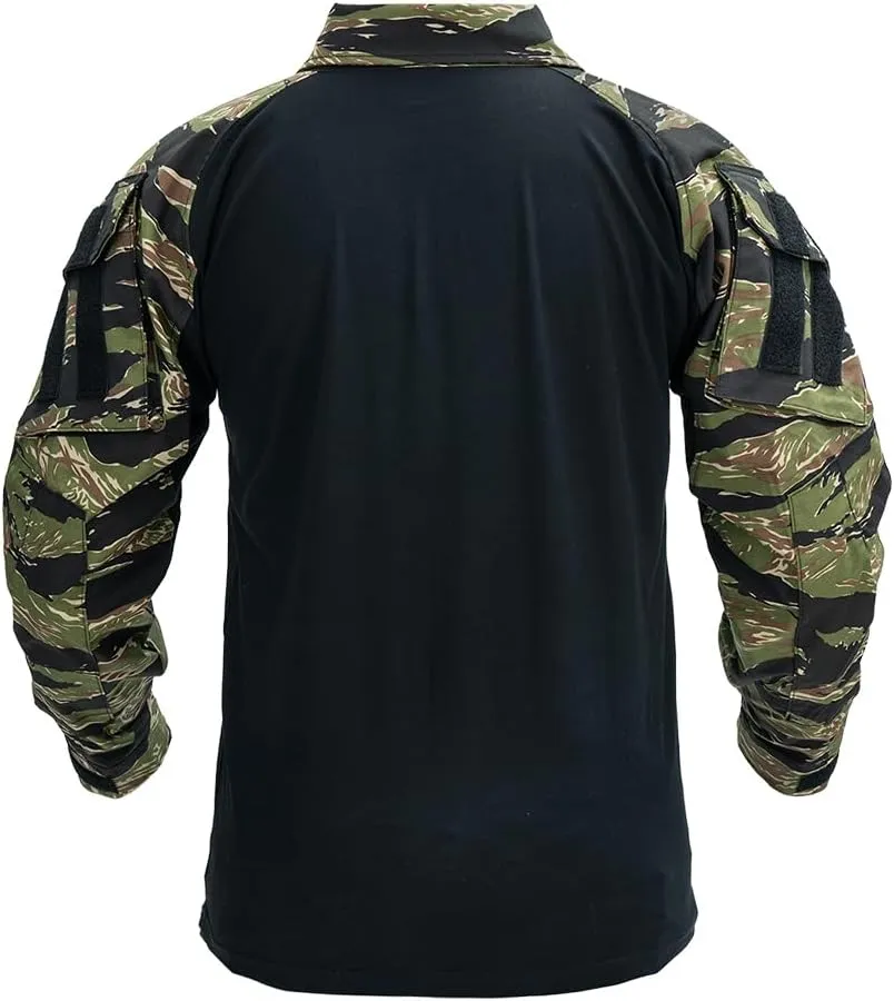IDOGEAR SPORTS G3 Combat Shirts Mens Tactical Shirt with Elbow Pads 1/4 Zipper Collar Long Sleeves Top Military Clothing
