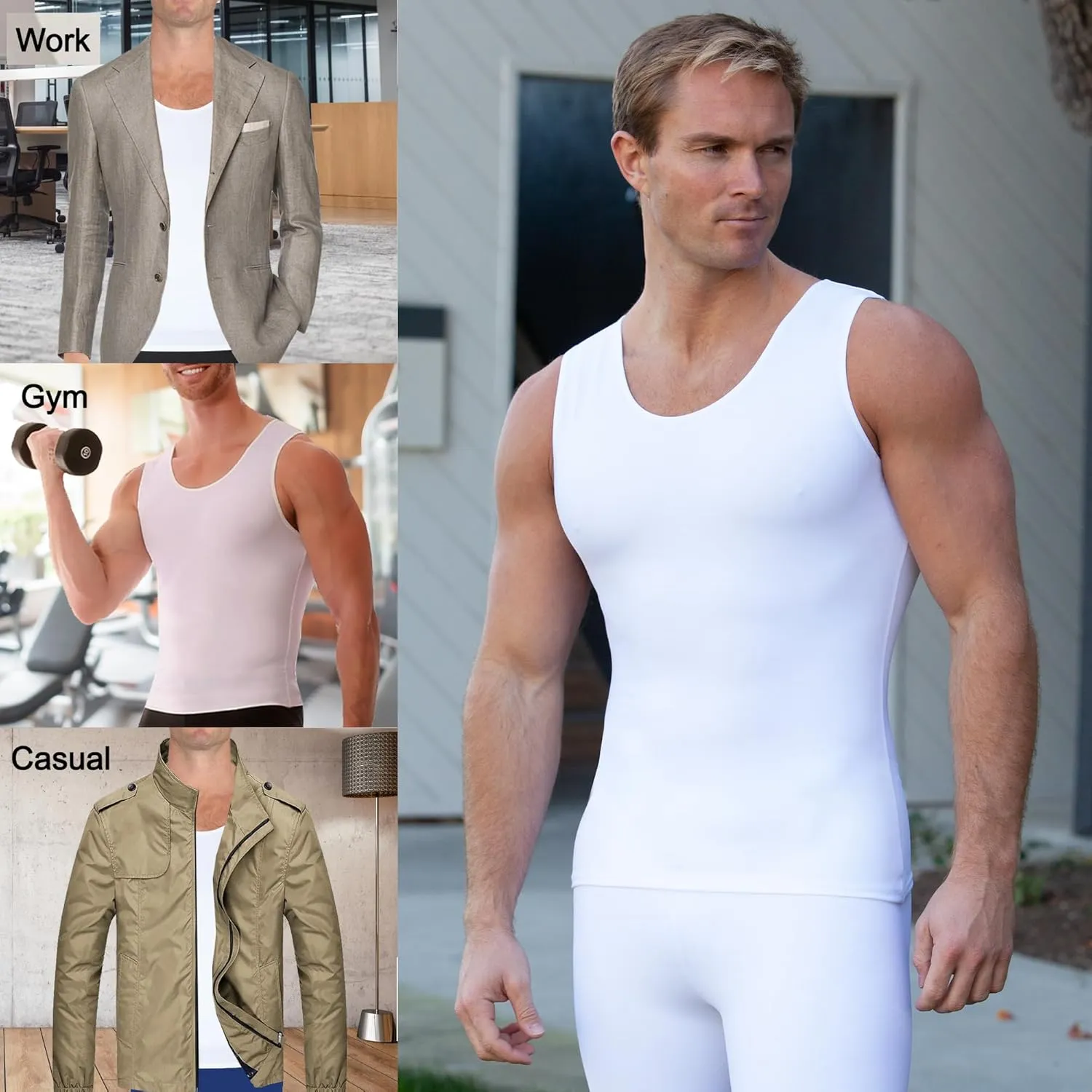 Insta Slim -Made in USA- Compression Tank-Top Shapewear for Men. Tummy Control Slimming Body-Shaper for Belly & Back Support