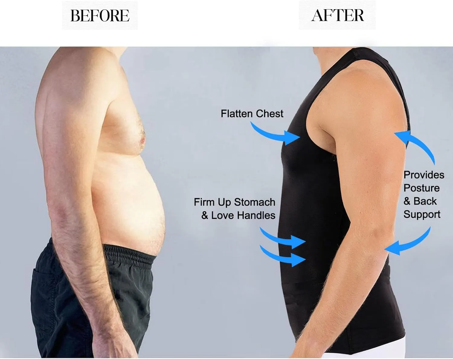 Insta Slim -Made in USA- Compression Tank-Top Shapewear for Men. Tummy Control Slimming Body-Shaper for Belly & Back Support