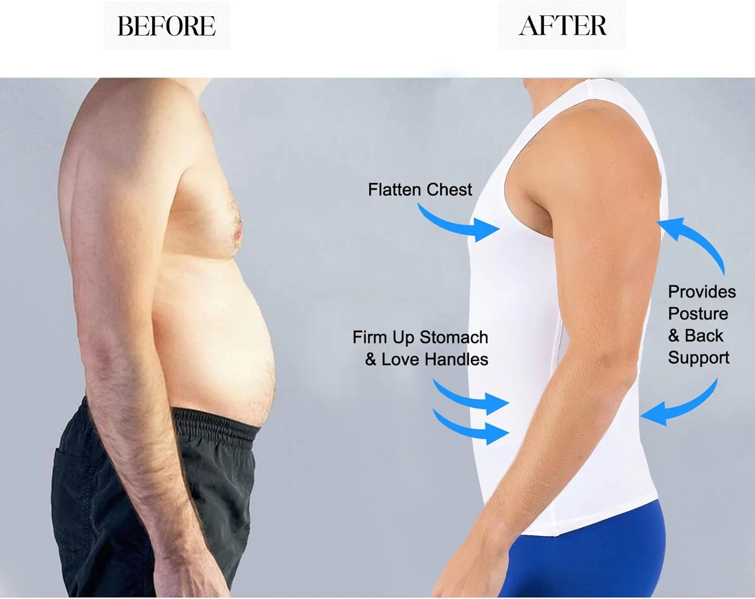 Insta Slim -Made in USA- Compression Tank-Top Shapewear for Men. Tummy Control Slimming Body-Shaper for Belly & Back Support