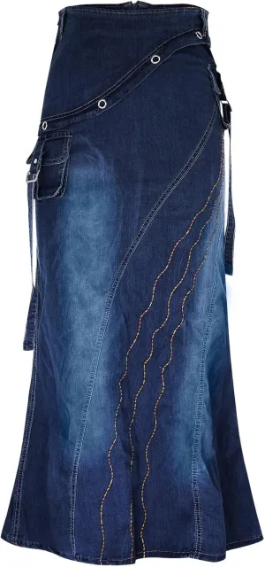 iQKA Denim Skirt Dress for Women Vestidos High Waisted A-Line Maxi Long Pencil Jean Skirt with Pockets S-3XL