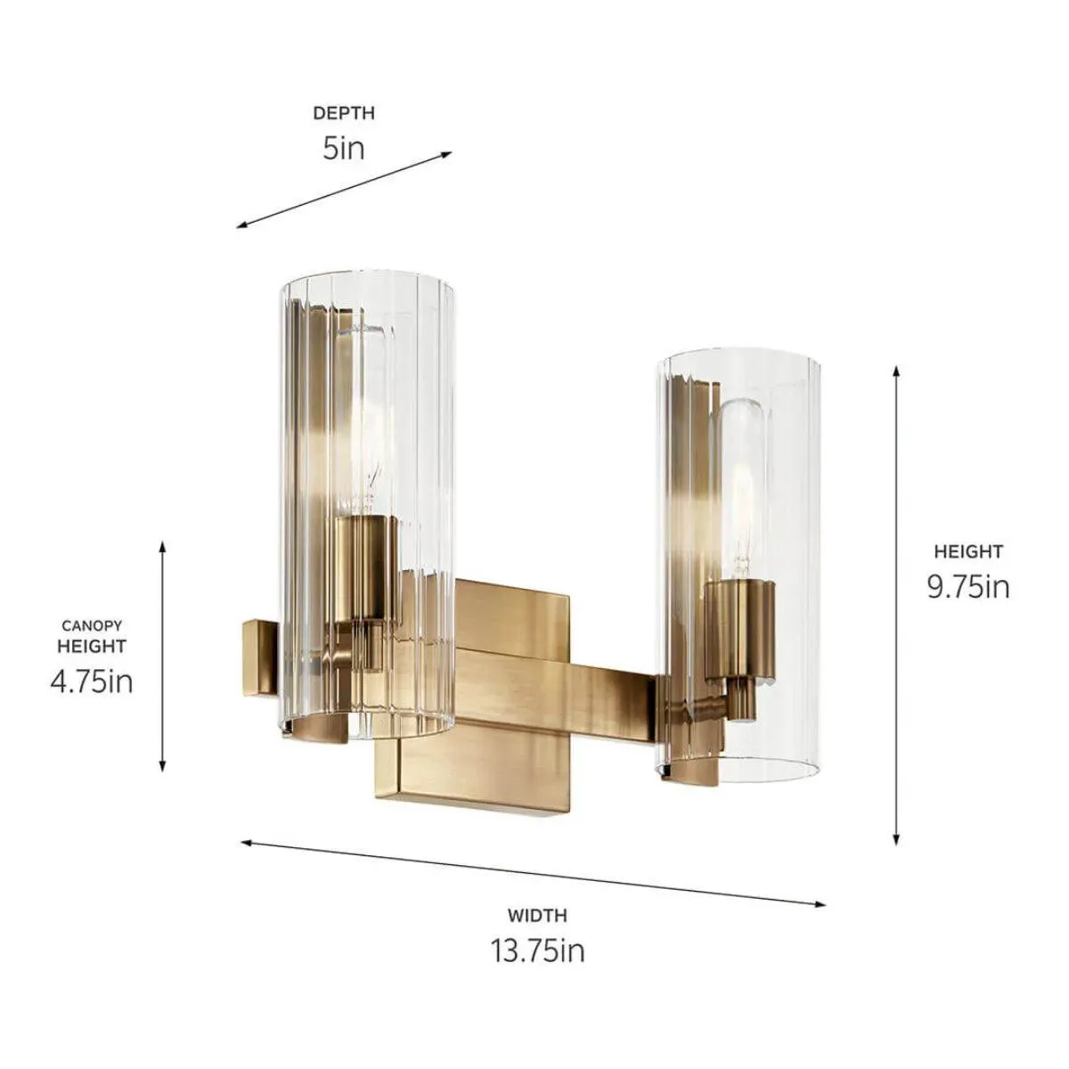 Jemsa 13 In 2-Lights Bathroom Vanity Light With Clear Fluted Glass, Bronze Finish